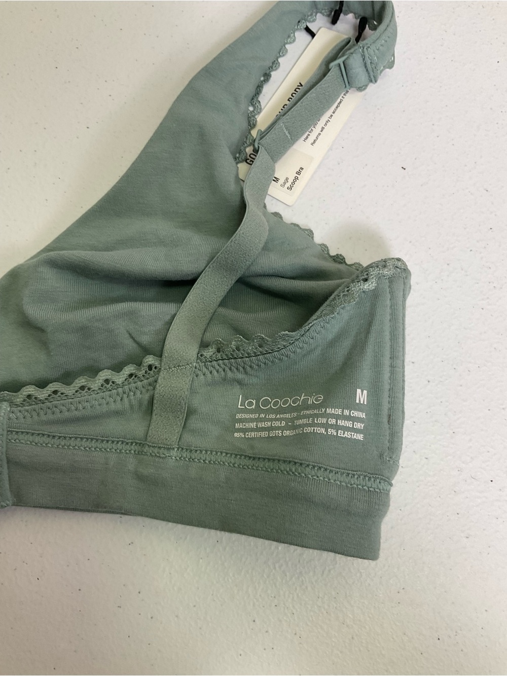 La Coochie Scoop Bralette - Sage with Lace Trim - Picture 4 of 6